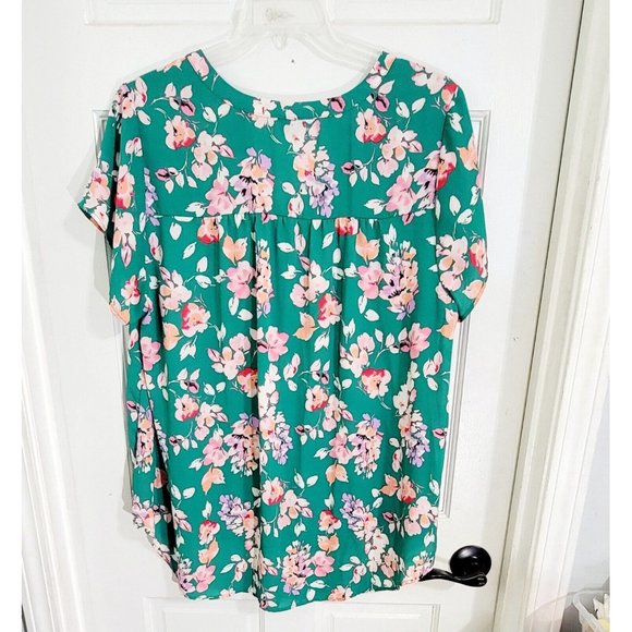 Torrid Womens Green Floral Print V Neck Top‎ Short Sleeve Blouse Plus Size 2 - Picture 5 of 10
